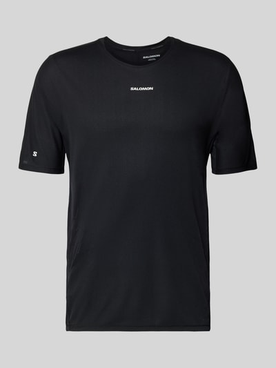 Produktfoto, schwarzes Funktionsshirt mit Logo Modell 'SENSE AERO' von Salomon, Regular Fit, glatte Textur, Rundhalsausschnitt