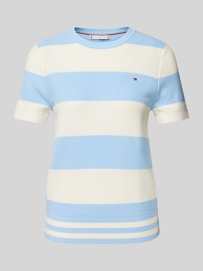 Tommy Hilfiger Gebreid shirt met logostitching, model 'RUGBY' Lichtblauw - 2