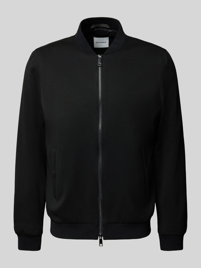 Produktfoto, Bomberjacke mit Zweiwege-Reißverschluss von Roy Robson in Schwarz, Material-Mix mit Stretch-Anteil, sichtbare Taschen und Stehkragen.