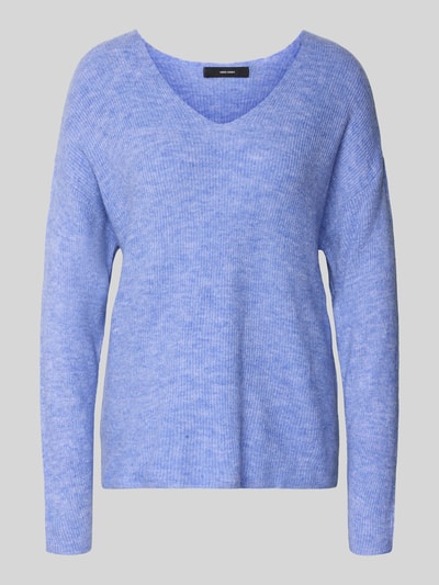 VERO MODA Regular fit gebreide pullover met V-hals, model 'CREWLEFILE' Oceaanblauw - 2