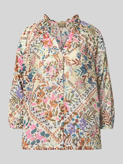 Produktfoto, Relaxed Fit Bluse aus reiner Baumwolle von Smith and Soul mit floralem Allover-Print, 3/4-Arm, Stehkragen, bunte Farben, glatte Textur