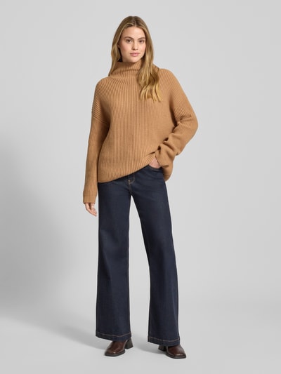 0039 Italy Loose fit gebreide pullover van een mix van kasjmier en wol, model 'LONA' Camel - 1