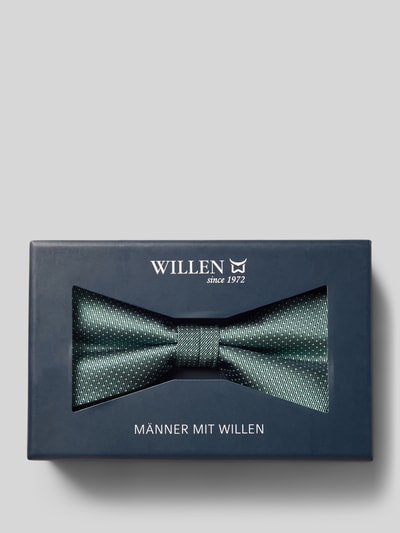 Produktfoto, Fliege aus reiner Seide von Willen in klassischer Form, grünes Allover-Muster, strukturiertes Seidenmaterial, verstellbare Kragenweite