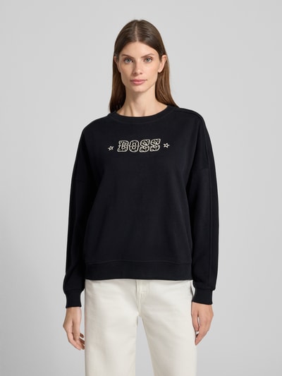 BOSS Orange Bluza o kroju relaxed fit z mieszanki bawełny model ‘ELAND’ Czarny 4