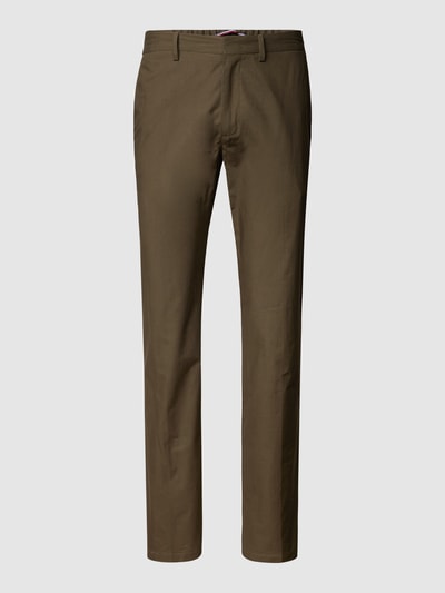 Tommy Hilfiger Pants Straight Fit Chino mit Label-Details Modell 'Denton' Oliv 2