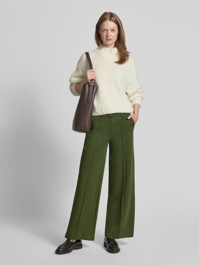 ICHI Wide leg stoffen broek met vaste persplooien, model 'KATE' Kaki - 1