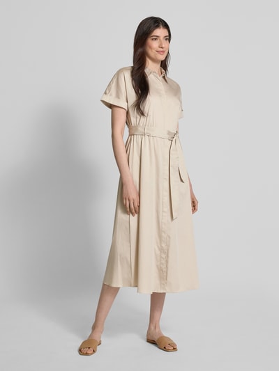 comma Hemdblusenkleid mit Bindegürtel Beige 1