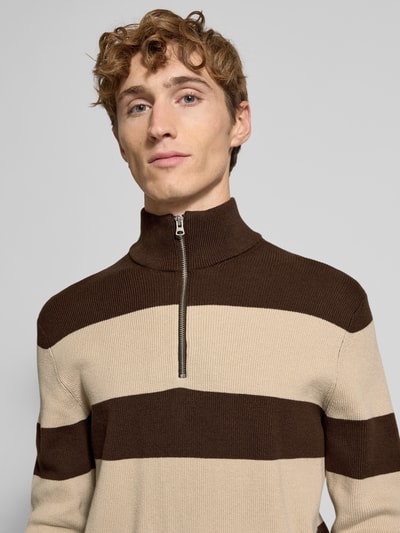 Only & Sons Regular Fit Troyer aus Baumwoll-Mix Modell 'PHIL' Dunkelbraun 3