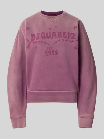 Produktfoto, Sweatshirt mit Label-Print von Dsquared2 in paars, puur katoen, los model, ronde hals, elastische boordjes, ruglengte maat XS 61 cm