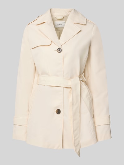 Productfoto, Regular Fit Trenchcoat aus Baumwoll-Mix van s.Oliver RED LABEL in effen crème, reverskraag, tailleriemp, twillstructuur, waterafstotend, cropped lengte, eenrijige knopen, steekzakken