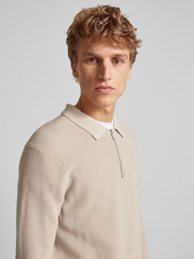 Only & Sons Gebreide pullover met korte ritssluiting, model 'MATTEO' Beige - 3