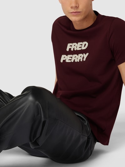 Fred Perry T-shirt met labelprint Bordeaux - 3