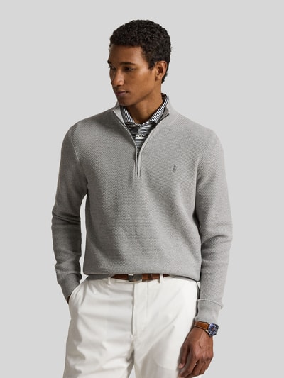 Polo Ralph Lauren Regular Fit Troyer aus Baumwoll-Mix mit Logo-Stitching Hellgrau Melange 4