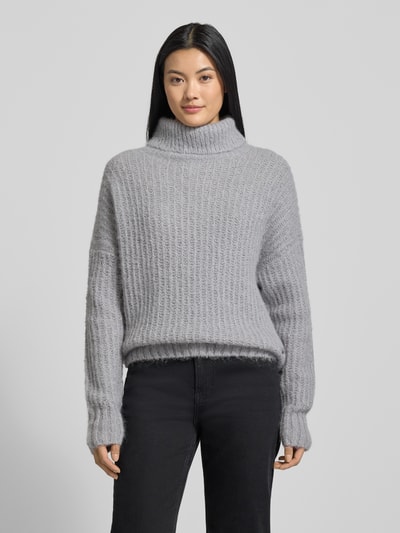 Fynch-Hatton Sweter o kroju relaxed fit z imitacji dzianiny z mieszanki wełny z alpaki Jasnoszary melanż 4