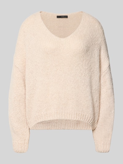 Produktfoto, Oversized Strickpullover mit Mohair-Anteil von Oui, Mieszanka materiałów z dodatkiem moheru, krój oversized, dekolt w serek, prążkowane wykończenia, Długość tyłu w rozmiarze 36: 37 cm, Długość rękawów w rozmiarze 36: 48 cm