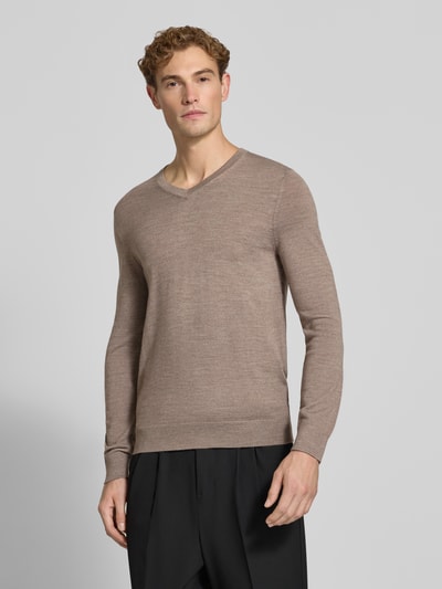 Christian Berg Men Strickpullover aus Woll-Mix mit V-Ausschnitt Mud Melange 4