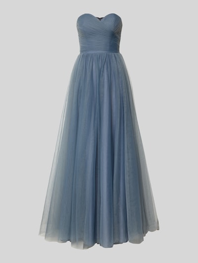 Productfoto, Regular Fit Abendkleid in semitransparente design van Luxuar, blauw, A-lijn, geplooid, gevoerde rok, schoudervrij, rits, 130 cm lang.