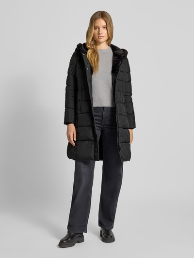 Christian Berg Woman Selection Gewateerde lange jas met imitatiebont en steekzakken Zwart - 1