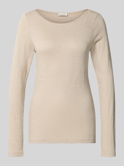 Produktfoto, Regular Fit Langarmshirt aus reiner Baumwolle von Marc O'Polo in Melange-Optik, U-Boot-Ausschnitt, Jersey, Logo-Print, beige.