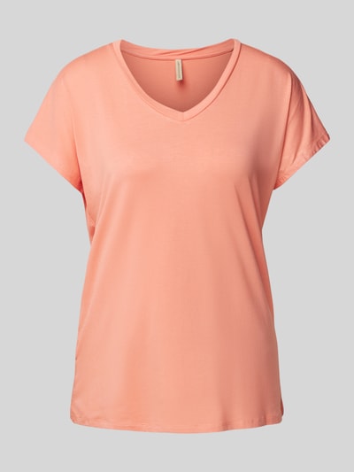 Soyaconcept T-Shirt mit geripptem V-Ausschnitt Modell 'Marica' Pink 1