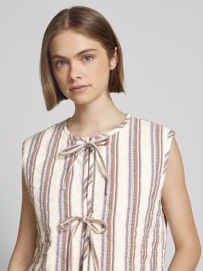 Marc O'Polo Denim Gilet met doorgestikte naden en vetersluiting Offwhite - 3