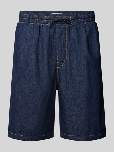 Produktfoto, dunkelblaue Shorts mit elastischem Bund und Kordelzug, reine Baumwolle, Gesäßtaschen, Straight Fit, Modell 'TONY' von Jack & Jones