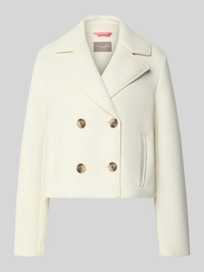 Produktfoto, Regular Fit Jacke mit Viskose-Anteil von Christian Berg Woman Selection, cremefarben, Reverskragen, doppelte Knopfleiste, Eingrifftaschen, elastischer Material-Mix, glatte Textur