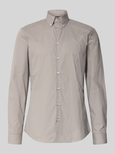 Produktfoto, Slim Fit Business-Hemd mit Button-Down-Kragen von Jake*s aus Reine Baumwolle, feines Karo-Muster, Knopfleiste, glatte Struktur