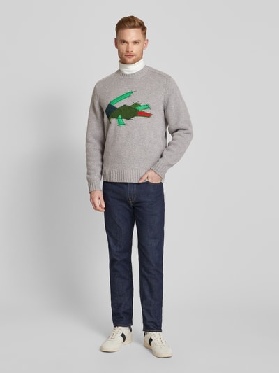 Lacoste Sweter z dzianiny z prążkowanymi wykończeniami Średnioszary 1