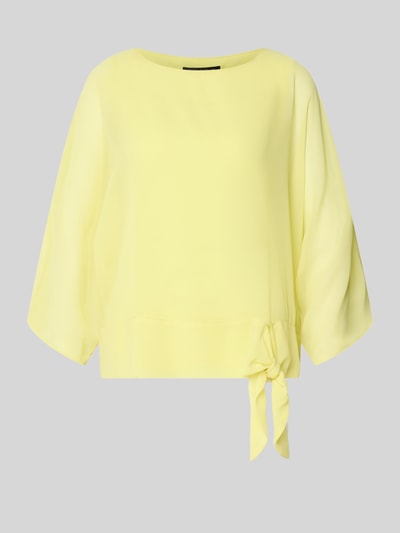 Produktfoto, Relaxed Fit Bluse in semitransparentem Design von Betty Barclay in Gelb, Zierschleife, Rundhalsausschnitt, Langärmelig, glatte Textur, Rückenlänge 57 cm, Ärmellänge 45 cm, Größe 36