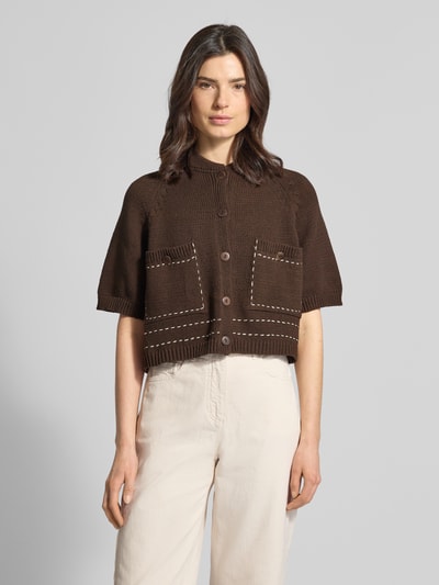 Stefanel Regular Fit Cardigan mit Viskose-Anteil Dunkelbraun 4
