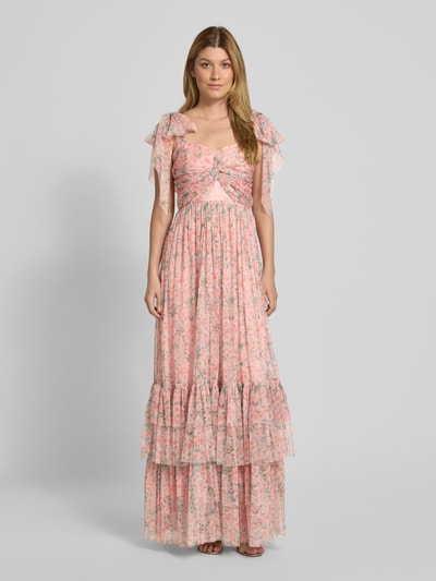 LACE & BEADS Avondjurk met knoopdetail en vetersluiting Oranje - 4