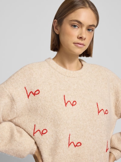 Noisy May Strickpullover mit Stitchings und Rundhalsausschnitt Ecru 3