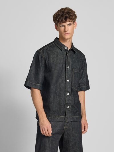 REVIEW Regular Fit Jeanshemd mit Brusttasche Black 4