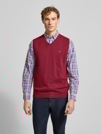 Christian Berg Men Pullunder mit Label-Stitching Dunkelrot Melange 4