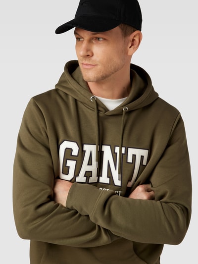 Gant Hoodie met labelprint, model 'ARCH' Olijfgroen - 3