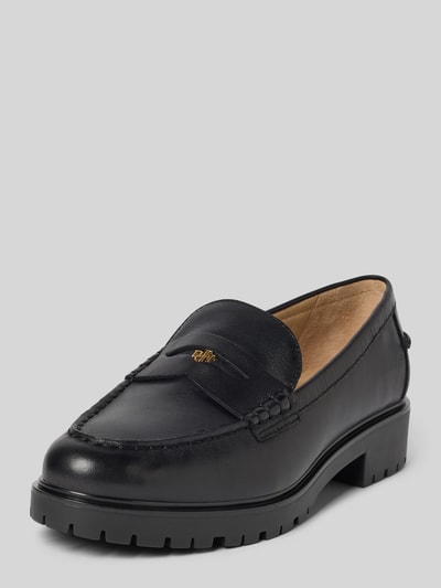 Lauren Ralph Lauren Loafers van echt leer met logo-applicatie, model 'Marli' Zwart - 1