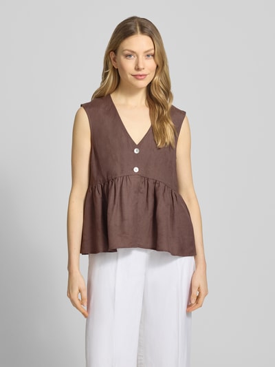 Christian Berg Woman Selection Top van linnenmix met viscosegehalte Middenbruin - 4