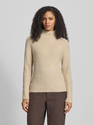 Jake*s Collection Gebreide pullover in riblook met opstaande kraag Ecru - 4