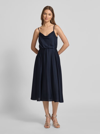 Jake*s Cocktail Knielanges Cocktailkleid mit Wasserfall-Ausschnitt Marine Melange 4