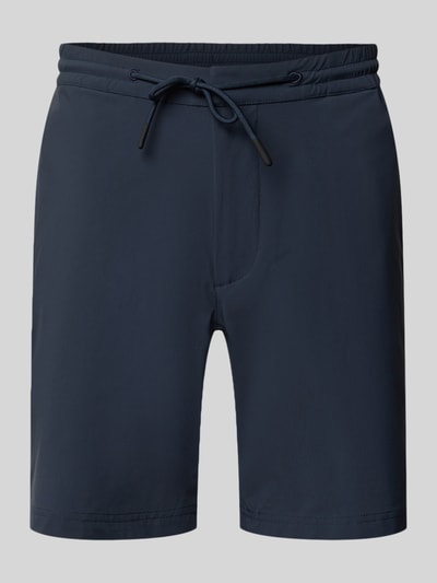 Produktfoto, Straight Fit Shorts mit Eingrifftaschen Modell 'Drift' von SCANDINAVIAN EDITION in Dunkelblau, elastischer Material-Mix, glatte Struktur, elastischer Bund mit Tunnelzug.