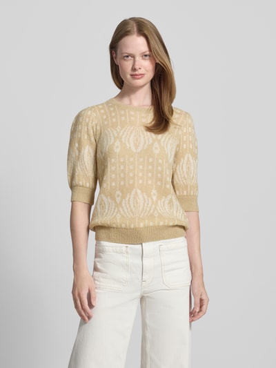 JOOP! Slim fit gebreide pullover met 1/2-mouwen, model 'Kathe' Beige - 4