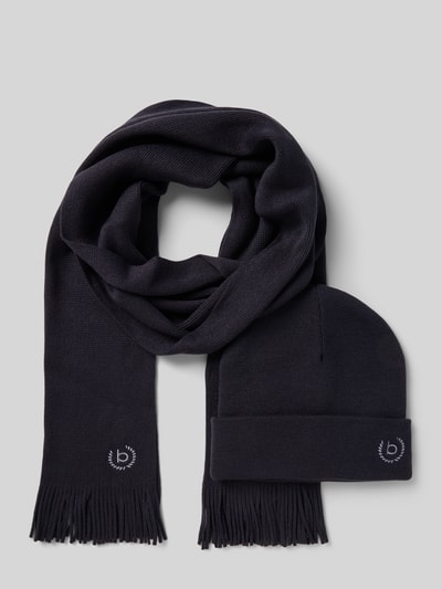 bugatti Set van sjaal en muts met labelstitchings Marineblauw - 1