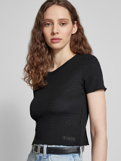 Guess Cropped T-Shirt in unifarbenem Design Black 3