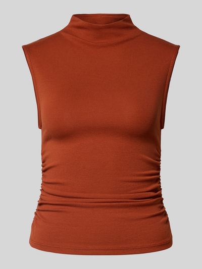 Produktfoto, Top mit Stehkragen und Raffungen von Gina Tricot in Rostbraun, Baumwoll-Mix mit Modal-Anteil, Slim Fit, glatte Textur