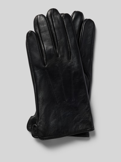 Produktfoto, schwarze Handschuhe aus echtem Leder mit kurzem Seitenschlitz, eingefasste Abschlüsse, Handschuhe aus echtem Leder mit kurzem Seitenschlitz von EEM