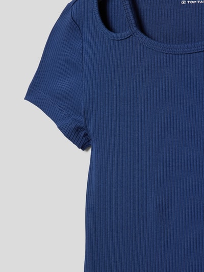 Tom Tailor T-shirt van een mix van viscose en elastaan met ribstructuur Donkerblauw - 2