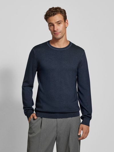 OLYMP Level Five Slim fit gebreide pullover met ronde hals Marineblauw - 4