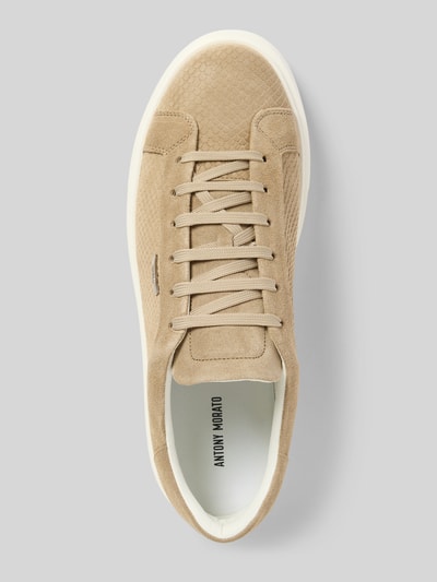 Produktfoto, Sneaker aus Leder mit Label-Detail Modell 'ARTEM' von Antony Morato in Beige mit Strukturmuster, abgerundete Spitze, Schnürung, Absatzhöhe 4 cm, Schafthöhe 8 cm, Schaftweite 7 cm, Herren Sneaker
