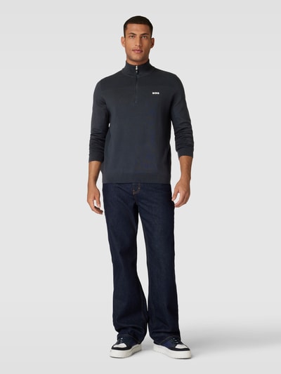 BOSS Green Strickpullover mit Label-Print Modell 'Momentum' Marine 1